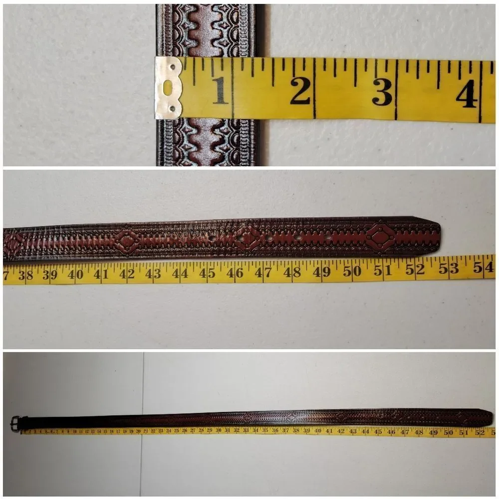 Red Brown Embossed Leather Belt